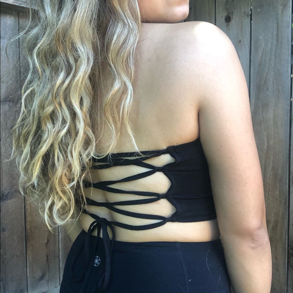 Back Lace Cropped Tube Top - Black